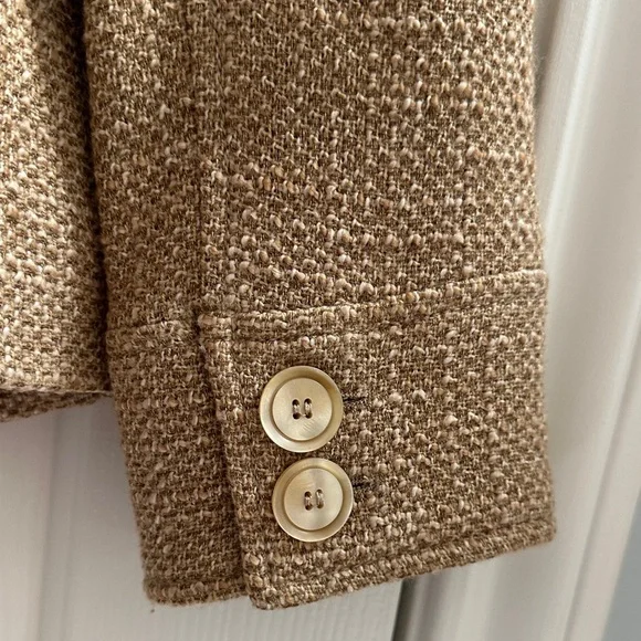 Zara 2000s Y2K Tweed Tan Blazer Faux Fur Collar Wool Blend Women’s 6 Academia - Picture 6 of 10